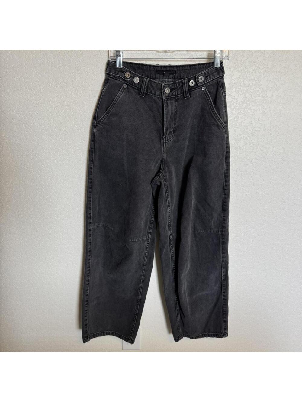 Vans Black Washed Wide Leg Denim Pants Skate Utility Cropped Faded Charcoal, 24" - Picture 3 of 4